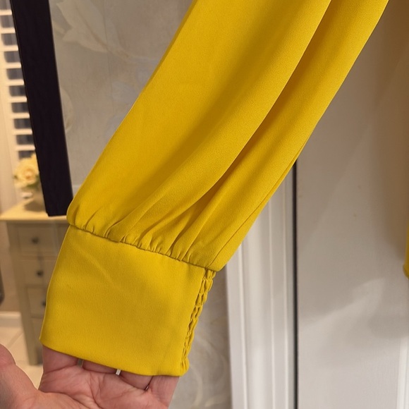 LOFT Golden Yellow Longsleeve V-neck, Ruffle at Shoulder, Blouse. EUC - Picture 3 of 8
